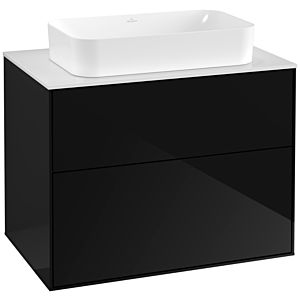 Villeroy und Boch Finion Waschtischunterschrank F22100PH 80x60,3cm, Abdeckplatte white matt, Glossy Black Lacquer