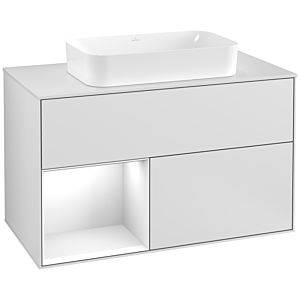 Villeroy und Boch Finion Waschtischunterschrank F241GFMT 100x60,3cm, Abdeckplatte white matt, Regal links Glossy white lacquer, White matt lacquer