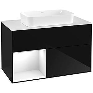 Villeroy und Boch Finion Waschtischunterschrank F241GFPH 100x60,3cm, Abdeckplatte white matt, Regal links Glossy white lacquer, Glossy Black Lacquer