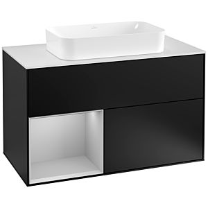 Villeroy et Boch Finion Villeroy et Boch F241GJPD 100x60,3cm, plaque de finition blanc mat, étagère gauche gris clair mat, laqué noir mat