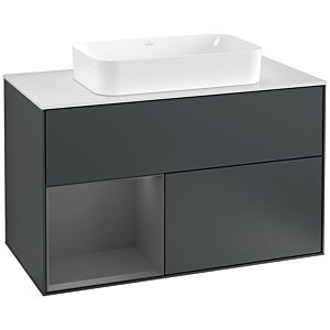 Villeroy und Boch Finion Waschtischunterschrank F241GKHG 100x60,3cm, Abdeckplatte white matt, Regal links Anthracite matt, Midnight Blue Matt Lacquer