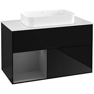 Villeroy und Boch Finion Waschtischunterschrank F241GKPH 100x60,3cm, Abdeckplatte white matt, Regal links Anthracite matt, Glossy Black Lacquer