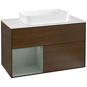 Villeroy et Boch Finion Villeroy et Boch F241GMGN 100x60,3cm, plaque de finition blanc mat, étagère à gauche Olive Matt Lacquer , placage Olive Matt Lacquer