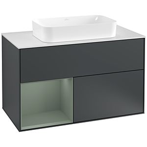 Villeroy und Boch Finion Waschtischunterschrank F241GMHG 100x60,3cm, Abdeckplatte white matt, Regal links Olive Matt Lacquer, Midnight Blue Matt Lacquer
