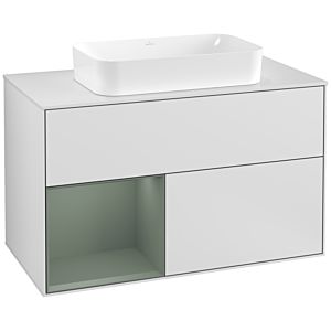 Villeroy et Boch Finion Villeroy et Boch F241GMMT 100x60,3cm, plaque de finition blanc mat, étagère gauche Olive Matt Lacquer , laqué blanc mat
