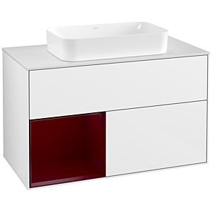 Villeroy und Boch Finion Waschtischunterschrank F241HBGF 100x60,3cm, Abdeckplatte white matt, Regal links Peony, Glossy white lacquer