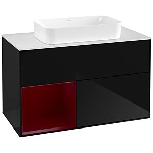Villeroy und Boch Finion Waschtischunterschrank F241HBPH 100x60,3cm, Abdeckplatte white matt, Regal links Peony, Glossy Black Lacquer