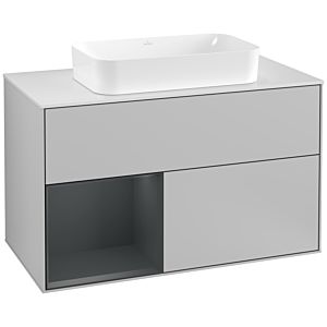 Villeroy und Boch Finion Waschtischunterschrank F241HGGJ 100x60,3cm, Abdeckplatte white matt, Regal links Midnight Blue Matt Lacquer, Light grey matt