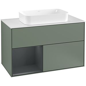 Villeroy und Boch Finion Waschtischunterschrank F241HGGM 100x60,3cm, Abdeckplatte white matt, Regal links Midnight Blue Matt Lacquer, Olive Matt Lacquer