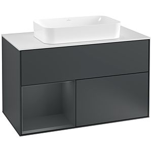 Villeroy und Boch Finion Waschtischunterschrank F241HGHG 100x60,3cm, Abdeckplatte white matt, Regal links Midnight Blue Matt Lacquer, Midnight Blue Matt Lacquer
