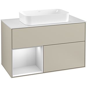 Villeroy und Boch Finion Waschtischunterschrank F241MTHH 100x60,3cm, Abdeckplatte white matt, Regal links White matt lacquer, Sand Matt Lacquer