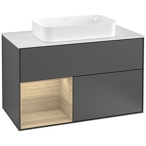 Villeroy und Boch Finion Waschtischunterschrank F241PCGK 100x60,3cm, Abdeckplatte white matt, Regal links Oak Veneer, Anthracite matt