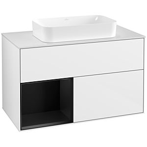 Villeroy und Boch Finion Waschtischunterschrank F241PDGF 100x60,3cm, Abdeckplatte white matt, Regal links Black matt lacquer, Glossy white lacquer