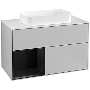 Villeroy und Boch Finion Waschtischunterschrank F241PDGJ 100x60,3cm, Abdeckplatte white matt, Regal links Black matt lacquer, Light grey matt