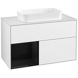 Villeroy und Boch Finion Waschtischunterschrank F241PHGF 100x60,3cm, Abdeckplatte white matt, Regal links Glossy Black Lacquer, Glossy white lacquer