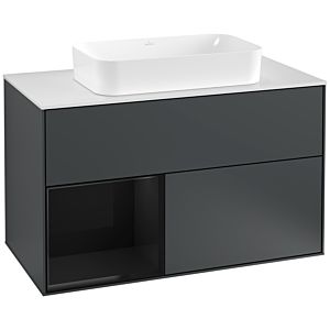Villeroy und Boch Finion Waschtischunterschrank F241PHHG 100x60,3cm, Abdeckplatte white matt, Regal links Glossy Black Lacquer, Midnight Blue Matt Lacquer