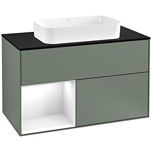 Villeroy and Boch Finion Villeroy and Boch Finion F242GFGM 100x60.3cm, cover plate black matt, shelf left glossy white lacquer, Olive Matt Lacquer