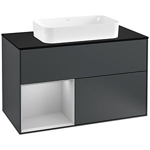Villeroy und Boch Finion Waschtischunterschrank F242GJHG 100x60,3cm, Abdeckplatte black matt, Regal links Light grey matt, Midnight Blue Matt Lacquer