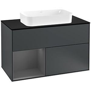 Villeroy und Boch Finion Waschtischunterschrank F242GKHG 100x60,3cm, Abdeckplatte black matt, Regal links Anthracite matt, Midnight Blue Matt Lacquer