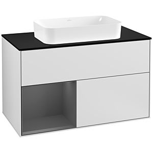 Villeroy und Boch Finion Waschtischunterschrank F242GKMT 100x60,3cm, Abdeckplatte black matt, Regal links Anthracite matt, White matt lacquer