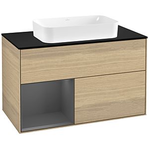 Villeroy et Boch Finion Villeroy et Boch F242GKPC 100x60,3cm, plaque de finition noir mat, étagère gauche anthracite mat, Oak Veneer