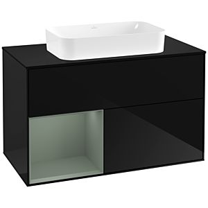 Villeroy and Boch Finion Villeroy and Boch Finion F242GMPH 100x60.3cm, cover plate black matt, shelf on the left Olive Matt Lacquer , Glossy Black Lacquer