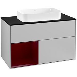 Villeroy und Boch Finion Waschtischunterschrank F242HBGJ 100x60,3cm, Abdeckplatte black matt, Regal links Peony, Light grey matt