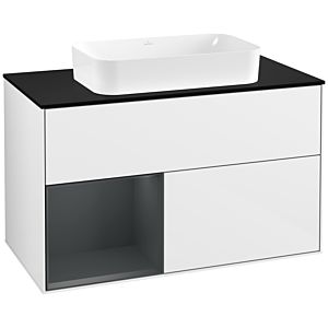 Villeroy and Boch Finion Villeroy and Boch Finion F242HGGF 100x60.3cm, cover plate black matt, shelf left Midnight Blue Matt Lacquer , glossy white lacquer