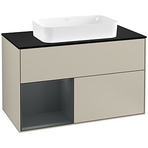 Villeroy and Boch Finion Villeroy and Boch Finion F242HGHH 100x60.3cm, cover plate black matt, shelf left Midnight Blue Matt Lacquer , Sand Matt Lacquer