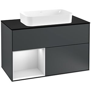 Villeroy und Boch Finion Waschtischunterschrank F242MTHG 100x60,3cm, Abdeckplatte black matt, Regal links White matt lacquer, Midnight Blue Matt Lacquer
