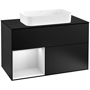 Villeroy und Boch Finion Waschtischunterschrank F242MTPD 100x60,3cm, Abdeckplatte black matt, Regal links White matt lacquer, Black matt lacquer