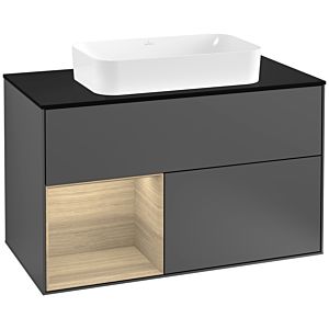 Villeroy und Boch Finion Waschtischunterschrank F242PCGK 100x60,3cm, Abdeckplatte black matt, Regal links Oak Veneer, Anthracite matt