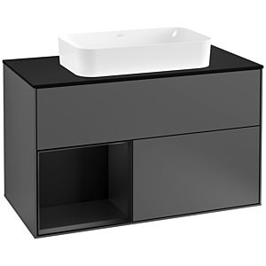 Villeroy und Boch Finion Waschtischunterschrank F242PDGK 100x60,3cm, Abdeckplatte black matt, Regal links Black matt lacquer, Anthracite matt