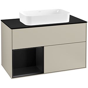 Villeroy und Boch Finion Waschtischunterschrank F242PDHH 100x60,3cm, Abdeckplatte black matt, Regal links Black matt lacquer, Sand Matt Lacquer