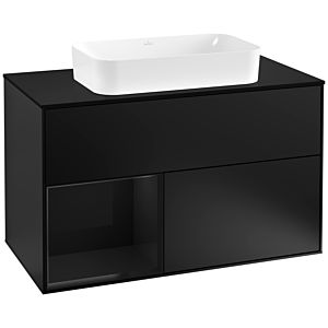 Villeroy und Boch Finion Waschtischunterschrank F242PHPD 100x60,3cm, Abdeckplatte black matt, Regal links Glossy Black Lacquer, Black matt lacquer