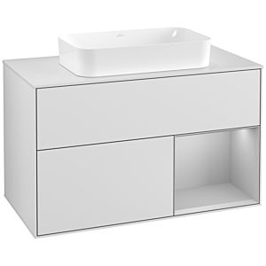 Villeroy und Boch Finion Waschtischunterschrank F251GJMT 100x60,3cm, Abdeckplatte white matt, Regal rechts Light grey matt, White matt lacquer
