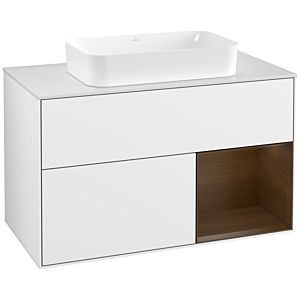 Villeroy and Boch Finion Villeroy and Boch Finion F251GNGF 100x60.3cm, cover plate matt white, shelf on the right walnut veneer, glossy white lacquer