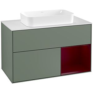 Villeroy and Boch Finion Villeroy and Boch Finion F251HBGM 100x60.3cm, cover plate matt white, shelf on the right Peony , Olive Matt Lacquer