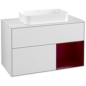 Villeroy und Boch Finion Waschtischunterschrank F251HBMT 100x60,3cm, Abdeckplatte white matt, Regal rechts Peony, White matt lacquer