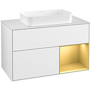 Villeroy and Boch Finion Villeroy and Boch Finion F251HFGF 100x60.3cm, cover plate matt white, shelf on the right matt gold, glossy white lacquer