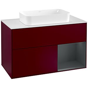 Villeroy und Boch Finion Waschtischunterschrank F251HGHB 100x60,3cm, Abdeckplatte white matt, Regal rechts Midnight Blue Matt Lacquer, Peony Matt