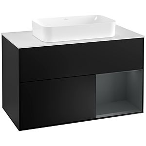 Villeroy und Boch Finion Waschtischunterschrank F251HGPD 100x60,3cm, Abdeckplatte white matt, Regal rechts Midnight Blue Matt Lacquer, Black matt lacquer