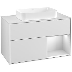 Villeroy und Boch Finion Waschtischunterschrank F251MTMT 100x60,3cm, Abdeckplatte white matt, Regal rechts White matt lacquer, White matt lacquer