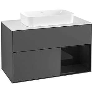 Villeroy und Boch Finion Waschtischunterschrank F251PHGK 100x60,3cm, Abdeckplatte white matt, Regal rechts Glossy Black Lacquer, Anthracite matt