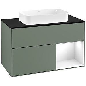 Villeroy and Boch Finion Villeroy and Boch Finion F252GFGM 100x60.3cm, cover plate black matt, shelf on the right glossy white lacquer, Olive Matt Lacquer