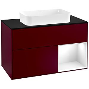 Villeroy et Boch Finion Villeroy et Boch F252GFHB 100x60,3cm, plaque de finition noir mat, étagère à droite Laque blanc brillant, Peony Matt