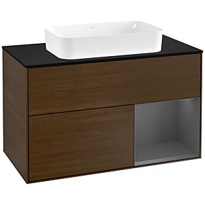 Villeroy and Boch Finion Villeroy and Boch Finion F252GKGN 100x60.3cm, cover plate black matt, shelf right Anthracite matt, walnut veneer