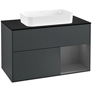 Villeroy et Boch Finion Villeroy et Boch F252GKHG 100x60,3cm, plaque de finition noir mat, étagère droite anthracite mat, Midnight Blue Matt Lacquer