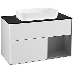Villeroy et Boch Finion Villeroy et Boch F252GKMT 100x60,3cm, plaque de finition noir mat, étagère à droite anthracite mat, laqué blanc mat
