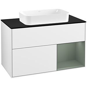 Villeroy and Boch Finion Villeroy and Boch Finion F252GMGF 100x60.3cm, black matt cover plate, right shelf Olive Matt Lacquer , glossy white lacquer
